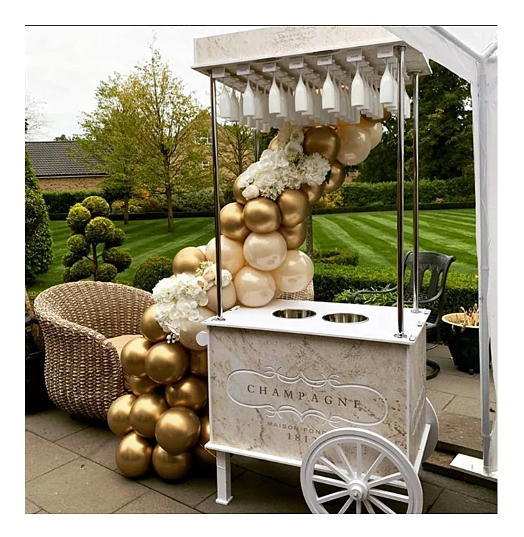 Wholesale Wedding White Candy Display Wedding Champagne Cart Flower Candy Dessert Bar Carts with wheels for Wedding Decoration