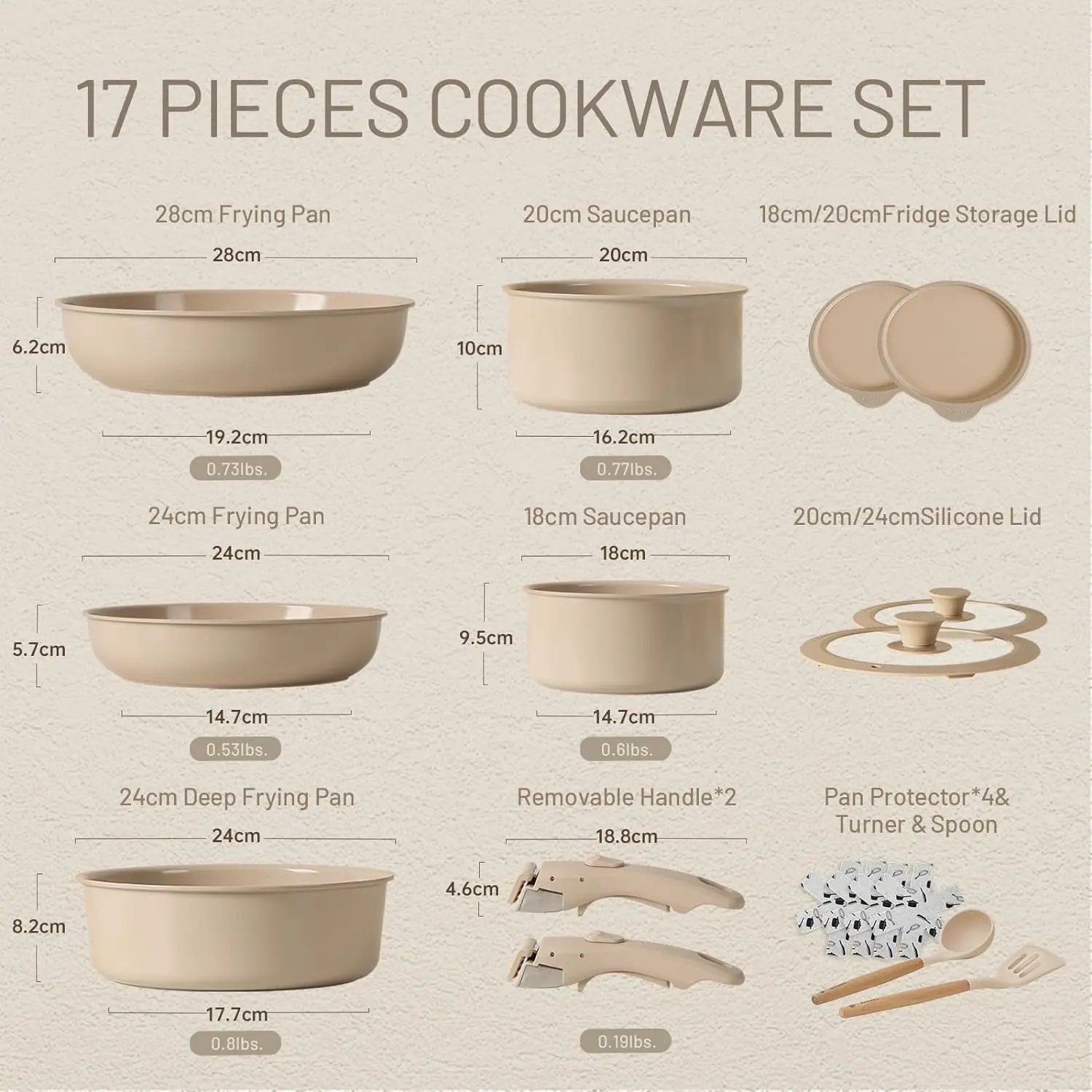 17pcs Detachable Handle Cooking Soup Pots Frying Pan Set Ceramic Nonstick Aluminum Non Stick Cookware Set
