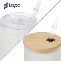 LOPO Sublimation Blank 25OZ Frosted Glass Skinny Tumbler Cups with bamboo Lid