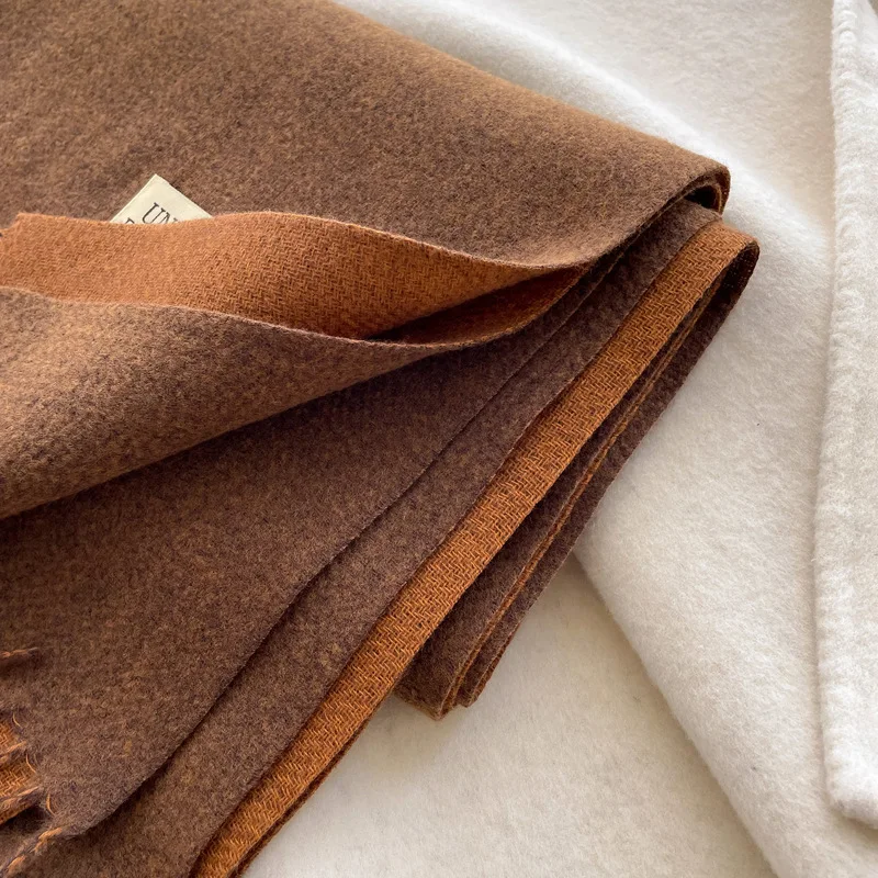 Autumn And Winter Pure Color Cashmere Scarf Two-Color Cashmere Winter Shawl For Women Pashmina Polyester Cashmere Scarf