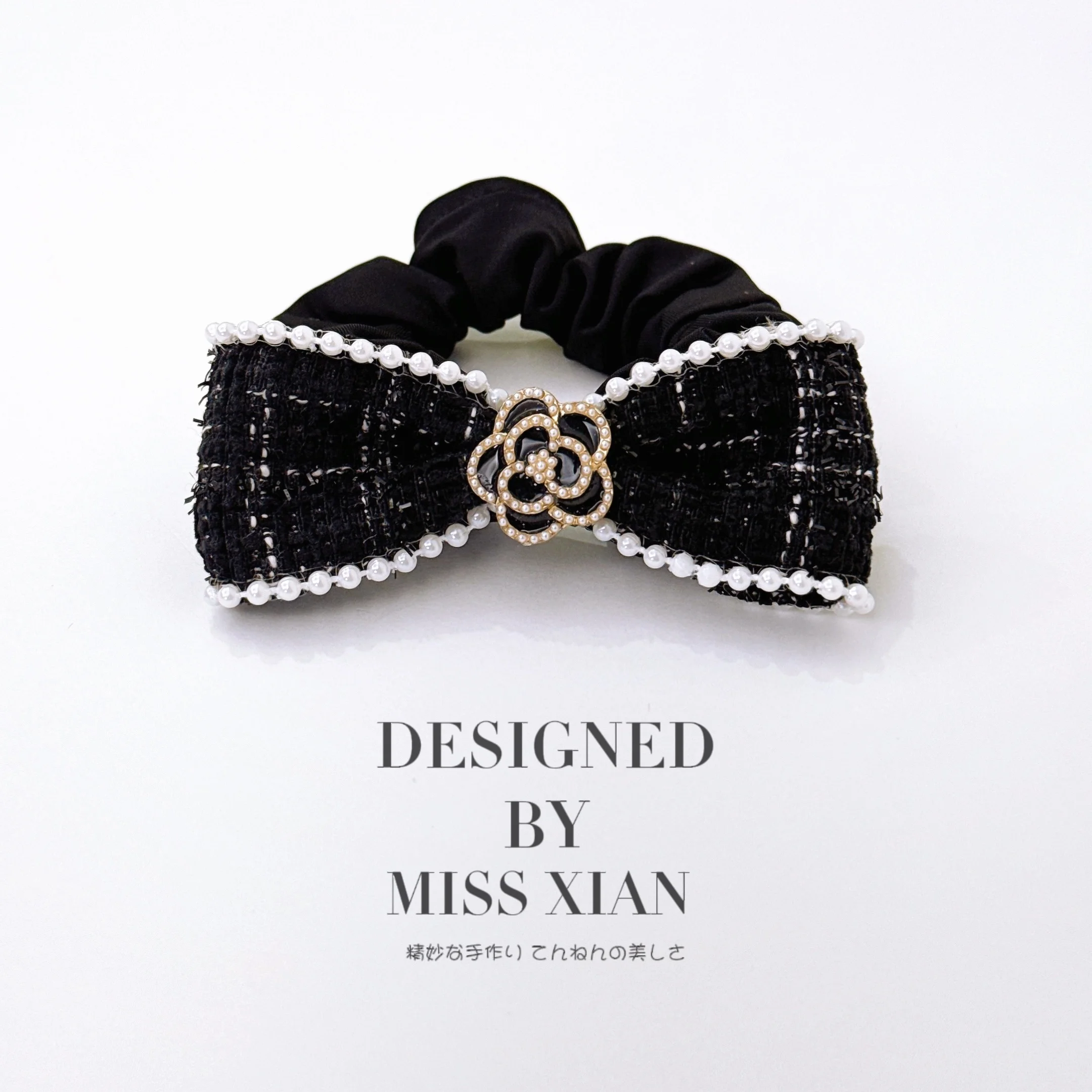 Hot Selling Classic Plaid Bow Elastic Hair Band Fashion Elegant Fabric Pearl Striped Scrunchie Vintage Girls Hair Accessories