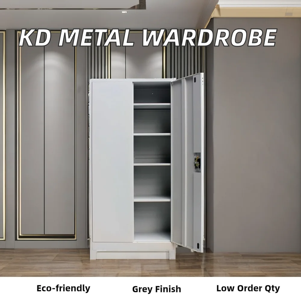 KD Customized 5 Shelf Grey Metal Wardrobe Locker 2  Door Steel Cabinet with Standing Leg Modern Filing Storage cabinet
