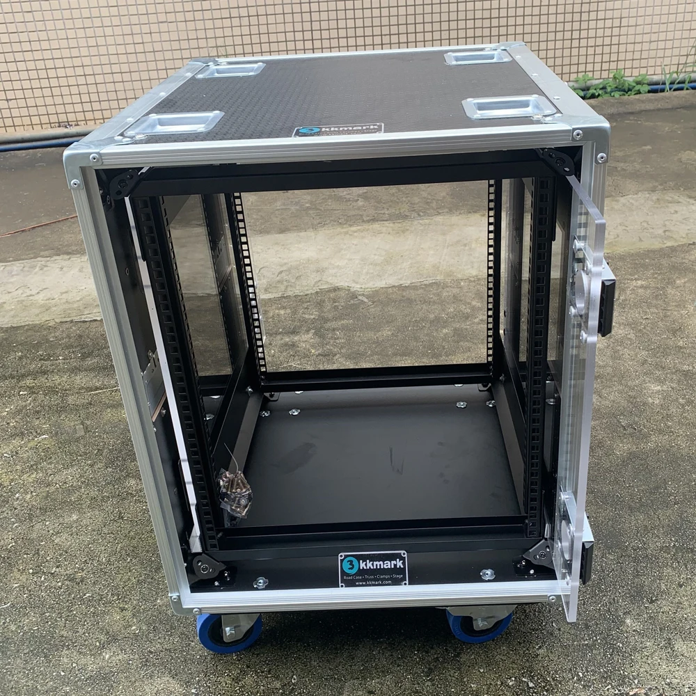Flight road case anti vibration 6U 8U 12U 16U slide slam lid latch shock mount touring rack case with penn elcom inside and out