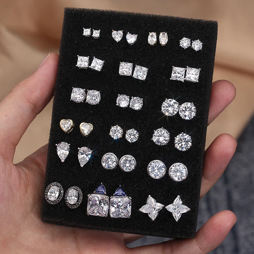 SE-2 Wholesale Classic Four/Six Claw Setting 6mm Diamond Earrings 925 Sterling Silver 5A Zircon Women Earrings Fashion Jewelry