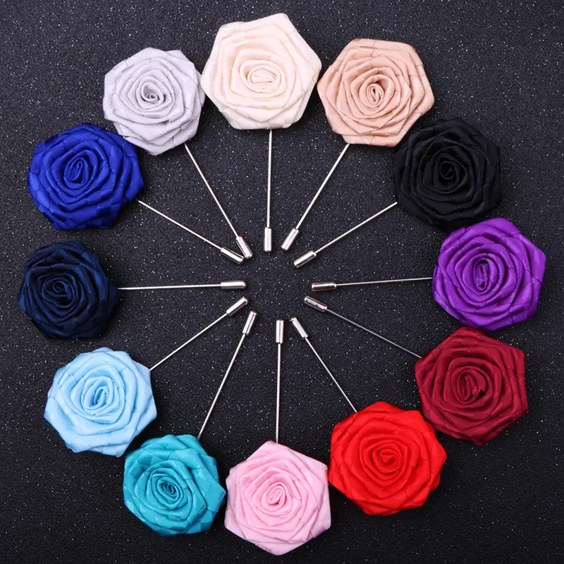 Fashion Wedding Groom Suit Clothing Decoration Accessories Handmade Fabric Rose Flower Boutonniere Brooch