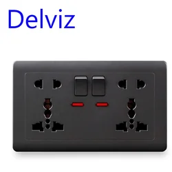 Delviz 13A Wall Dual Socket, AC 110~250V Electrical plug jack Switch button control, International universal Power Supply Outlet