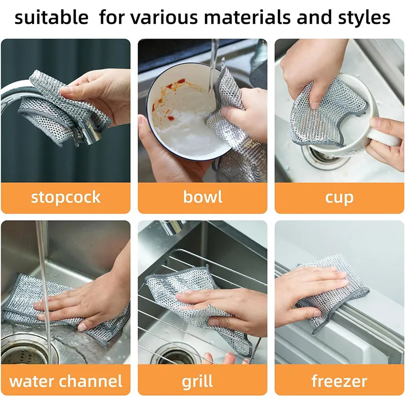 Esun Kitchen Supplies Microfiber Wire Dishcloth Multifunctional Non-Scratch Eco-Friendly and Multipurpose for Dishes