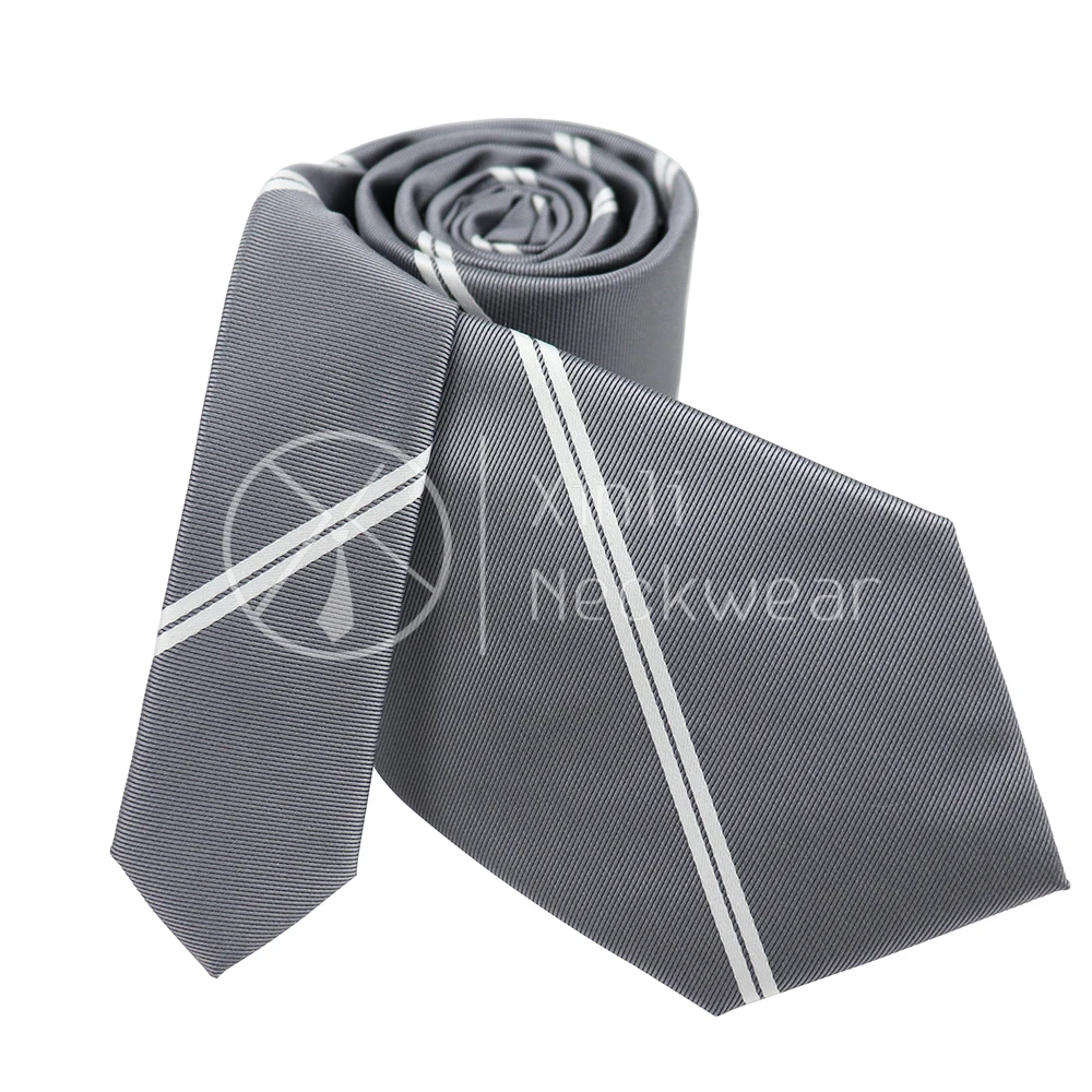 Elegance Silver Gray Polyester Stripe Jacquard Ties Fashion Quality Business Formal Tie Men for Sale
