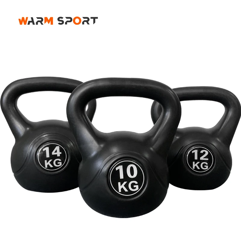 High Quality Home Fitness Equipment 2 4 6 8 10 12 KG Black Sand Filled Plastic Cement Kettlebell