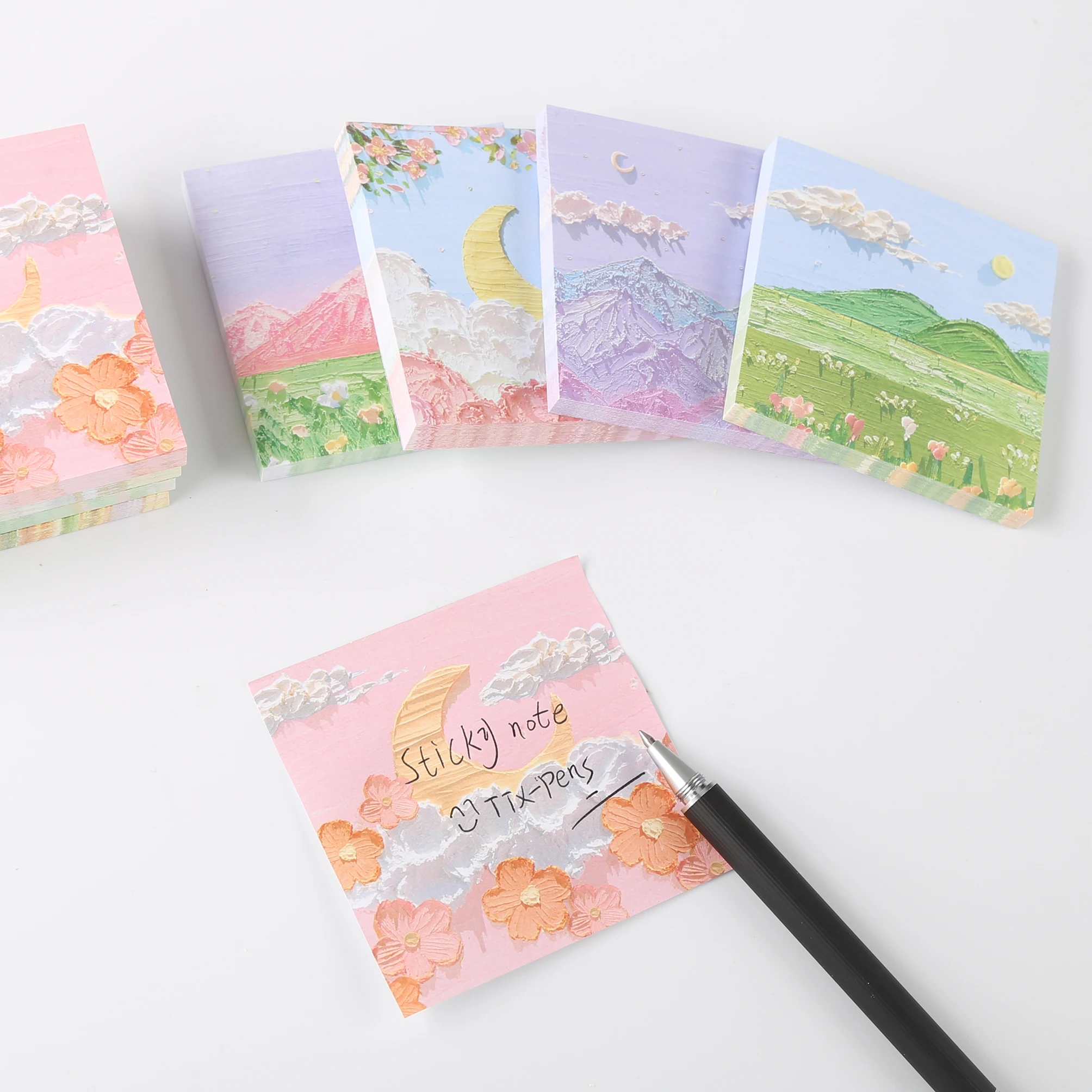 TTX New arrived custom memo pad sticky notes lovely oil painting custom logo SquareShaped Neon Pink Memo Sticky Note
