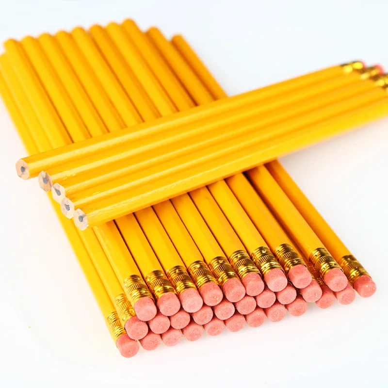 Promotional Yellow Lead Bulk Wooden Customize Standard Pencils With Eraser