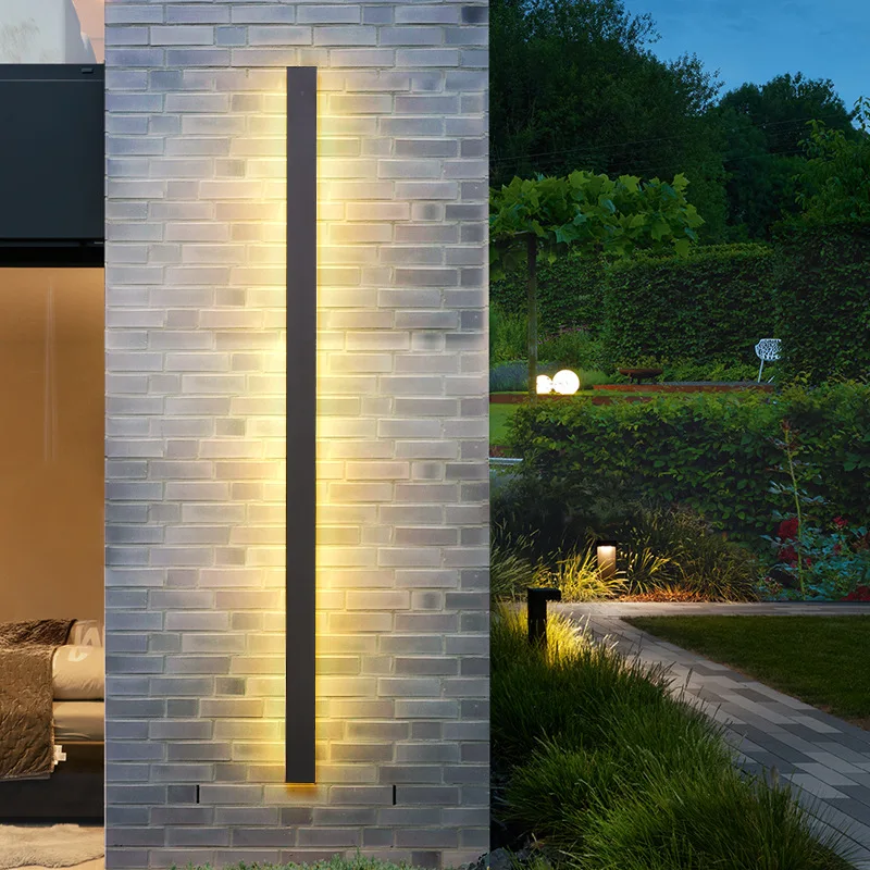 Outdoor black strip wall lamp waterproof aluminum acrylic garden lamp IP65 simple wall lamp