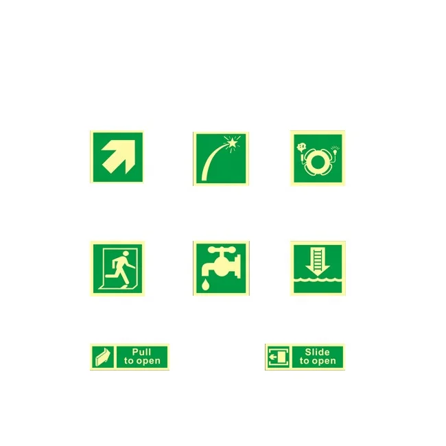 Maritime IMO safety glow signs used for ship 150mm x 150mm PVC IMO symbols and safety signs