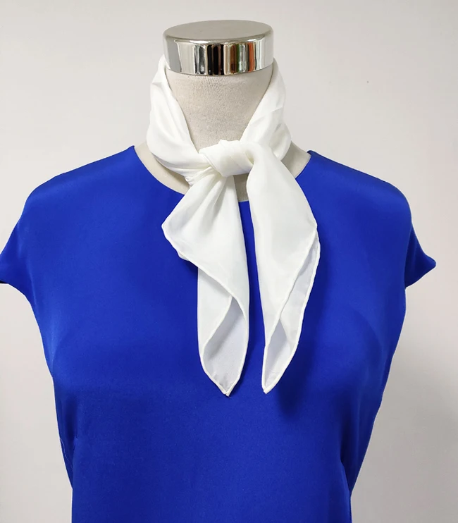 Wholesale White 8mm Silk Habotai Scarf Pure Color Square Hand Roll Hem Silk Neck Scarf