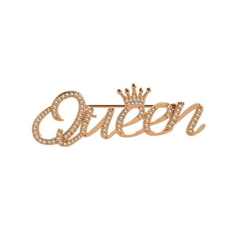Fashion Diamond Crown English Letter Brooch Personalized Queen Gift