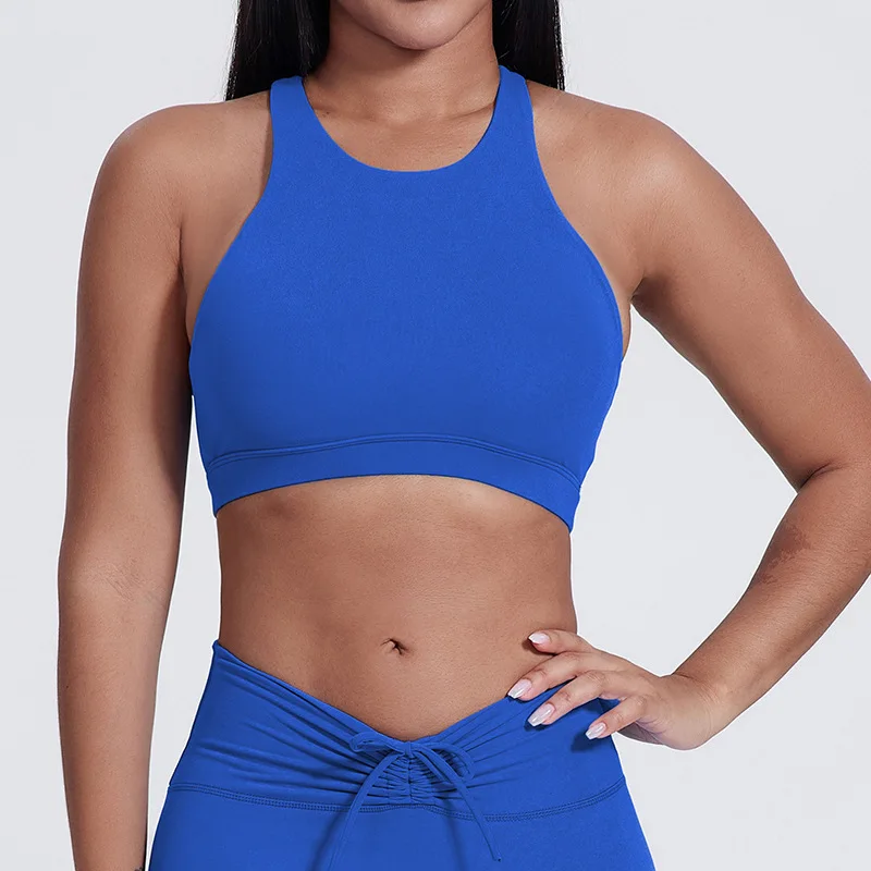 YK High Neck Cross Back Shockproof Yoga Bra Removable Pad Custom Logo Workout Wear High Impact Gym Fitness Top Sports Bra