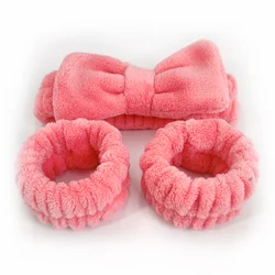 Multiple Colors Face Wash Set Flannel Spa Headband Wristbands With Logo Custom Bath Headband Women Girl Pairs Wrist Spa Washband