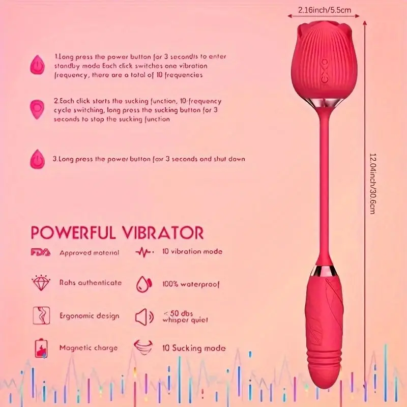 New Vibrator Pennis With Rose 2 In 1 Double Action Clitoral Sucking Extended Rose Toys Sucking Vibrator For Women With 7 Inten