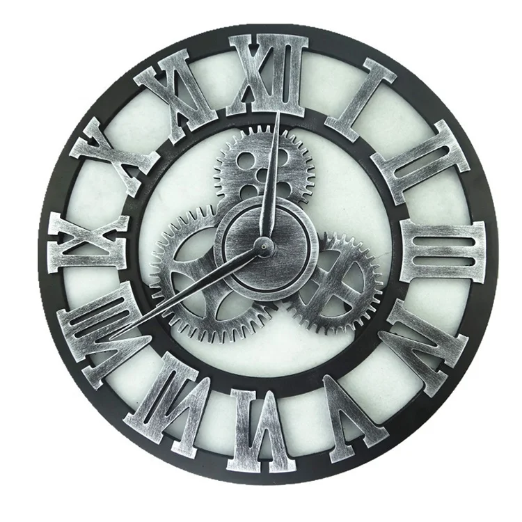 Roman-Anti-Bronze 3D Retro clocks Rustic Vintage Wooden 16 18 20 23 Inch Noiseless Gear Quartz Wall Clock for hotel Restaurant