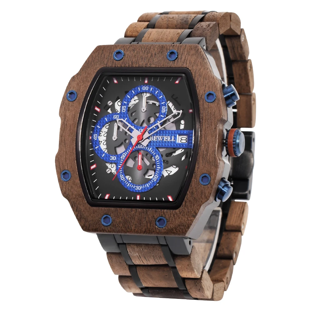 Часы мужские деревянные квадратной формы, из нержавеющей стали