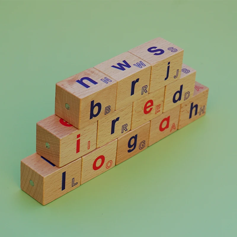 12pcs Wooden letters spelling words toy educational Magnetic connecting blocks spelling alphabet blocks toy for kids