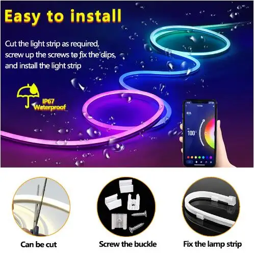 Wifi app  Full Color Digital Programmable RGB Led Silicone Tube Neon flex Strip Tube Light 24v Waterproof Ip67 6x12mm