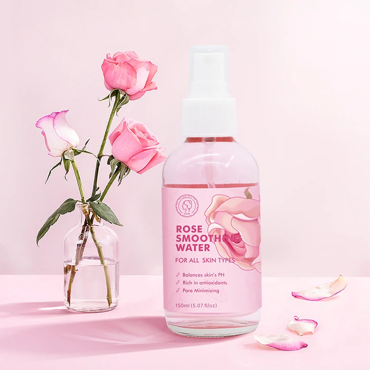 Organic Rose Facial Spray Pore minimizing smoothing hydrating mist skin care face toner Private label rose water