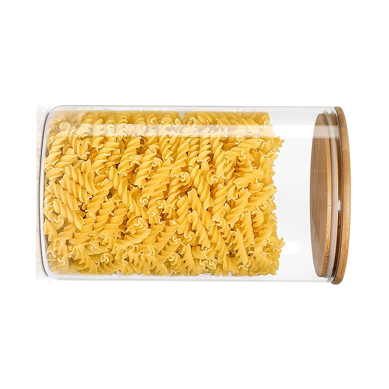 Low Moq Borosilicate glass food storage jar with wood lid sealed bottle