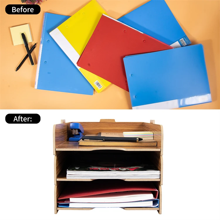 Tonsmile Office Wooden Stackable Desktop Stationery A4 Paper Organizer File Tray