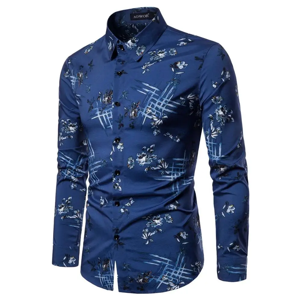 
In Stock Wholesale Sexy Hawaiian Casual Long Sleeve Floral Print Shirts For Man 