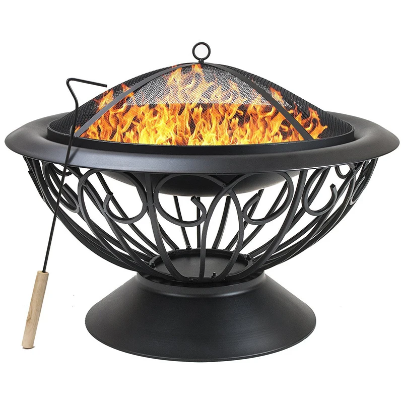 2022 Outdoor Garden Campfire Marble Tile Fire Bowl Wood Burning Metal Bbq Warming Fire Pit With Base