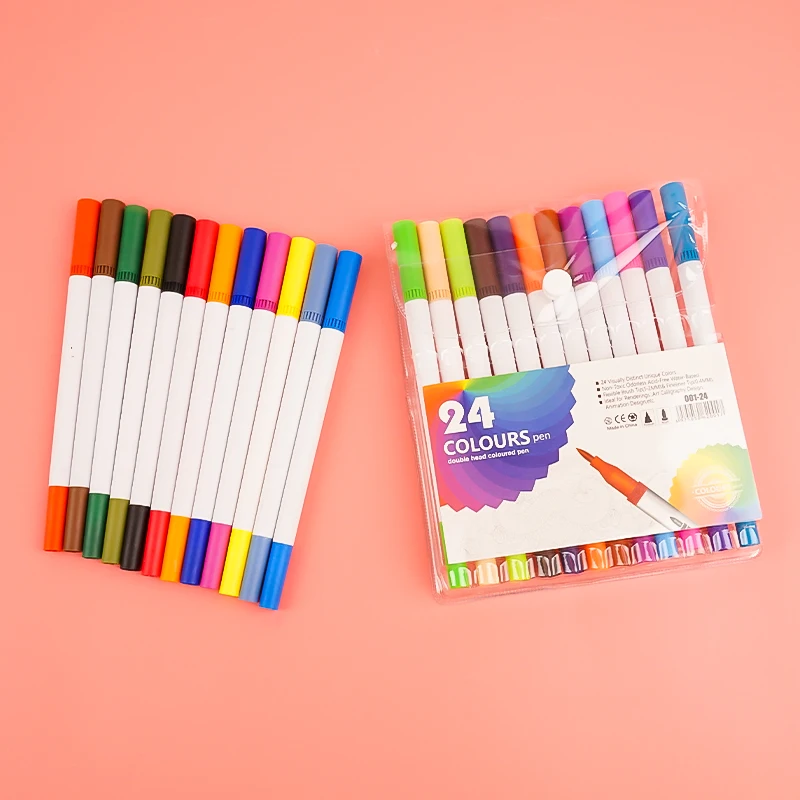 24 Colors Dual Tip Watercolor Brush Pen Water Based Marker Art Marker Pen Set With Fineliner For Arts