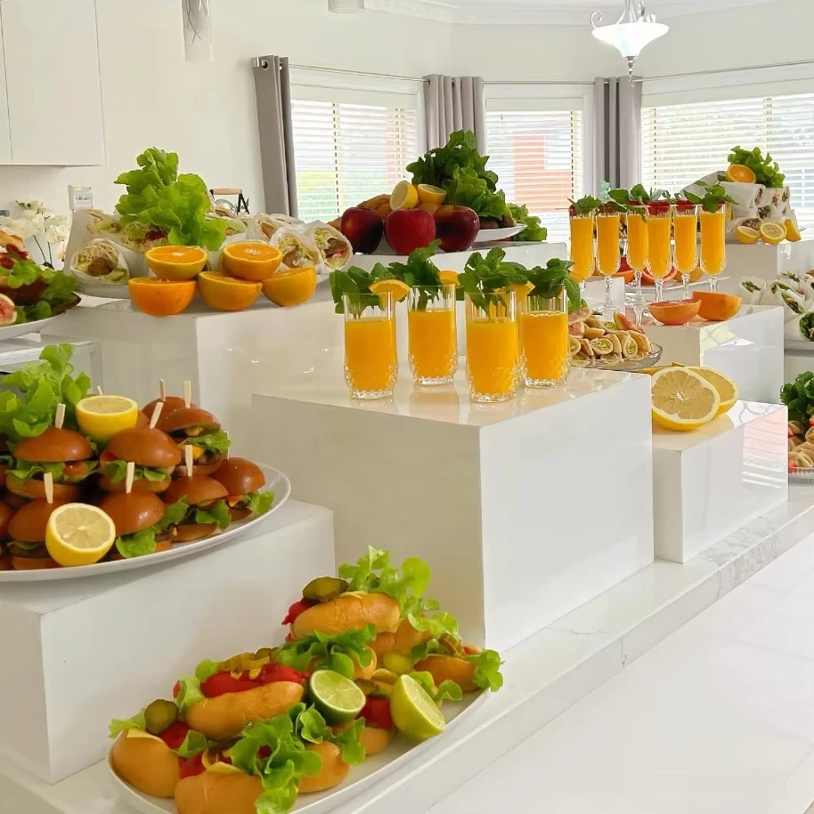 acrylic plinth Acrylic Food Display Stand White Buffet Riser Cube Dessert Showcase thick cake plinth stand acrylic wedding party