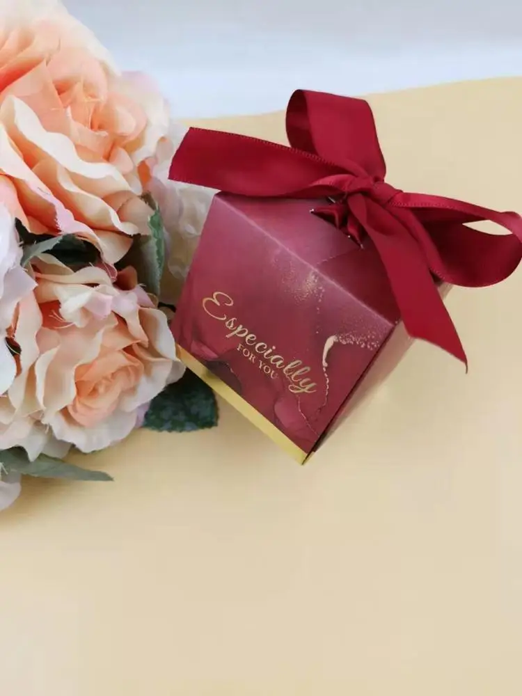 Square Shape Wedding Gift Candy Boxes with Colorful Ribbon for Ceremony for Wedding Party