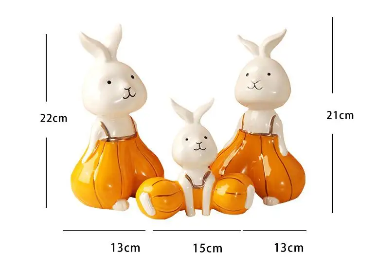 Thanksgiving Pumpkin Rabbit Statue Ornament Home Simple Pumpkin Rabbit Set Ceramic Craft Rabbit Figurines Decoration Sculpture