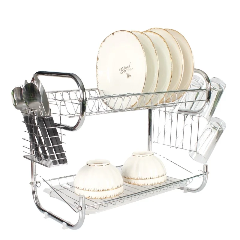 2 tier small MOQ durable chrome plated dish drainer with feet protector