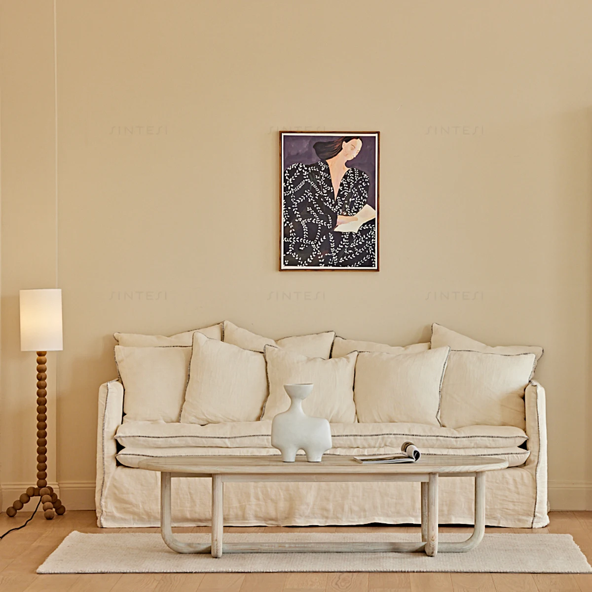 Comfortable living room furniture gooses feather filling 9 cushions couch modern sofas living room sofas with cotton and linen