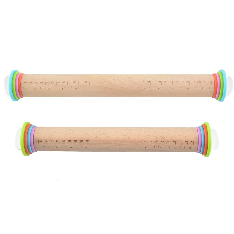 Classic Wood Rolling Pin for Baking French Long Dough Roller Beech Kitchen Utensil with Pastry Board Pattern