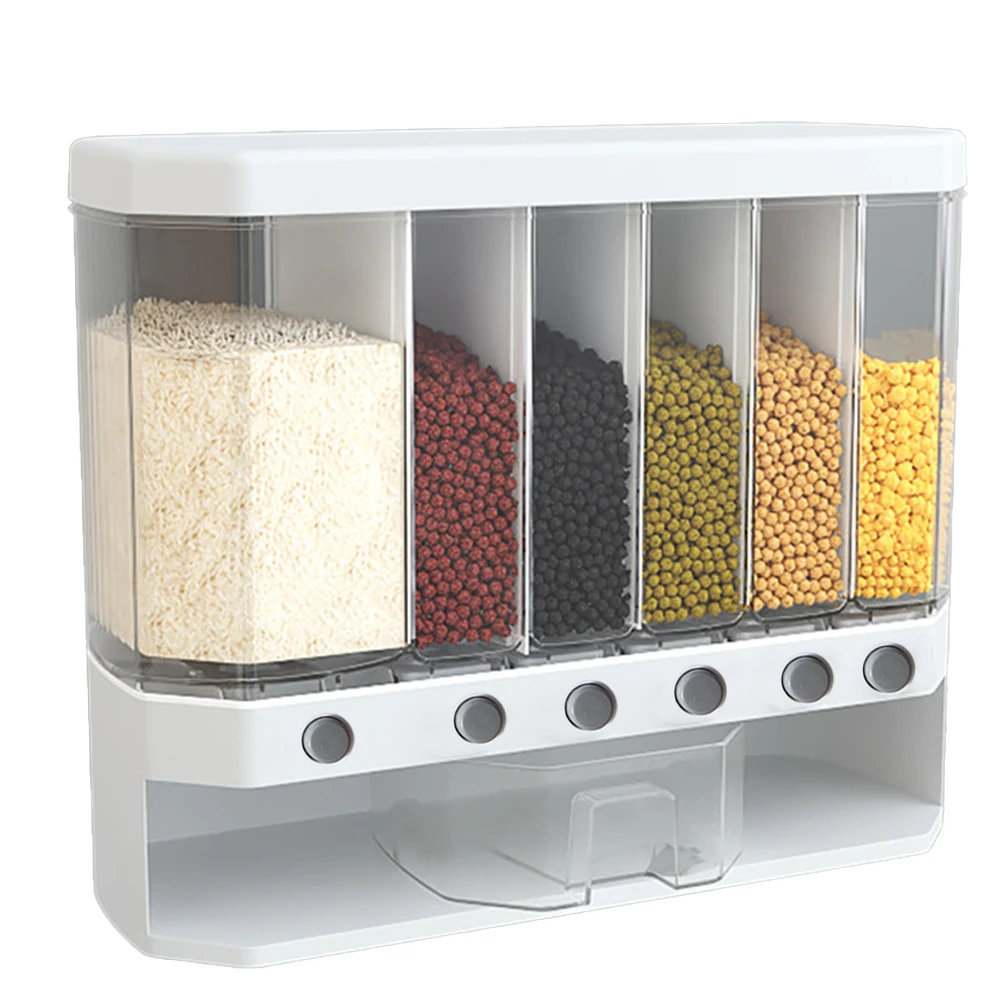 Kitchen Plastic Container Storage Box Wall Mount Sealed Grain Rice Dispenser Jar Bucket Transparent Cute Storage Box Decorated
