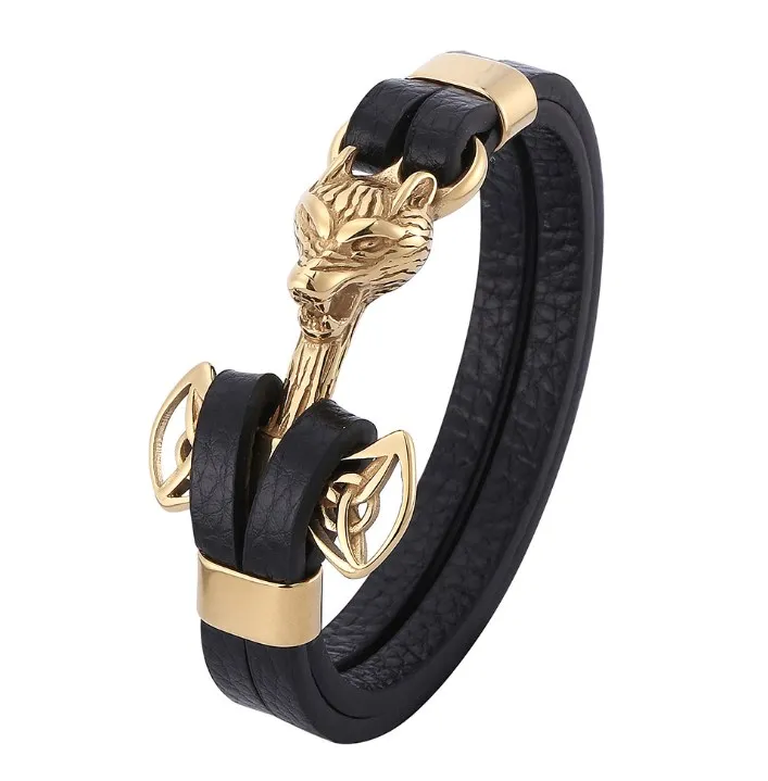 Mens leather anchor bracelet viking bracelet wolf mens bracelets leather oem manufacturer