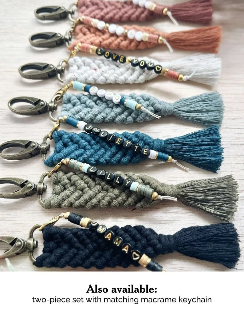 Personalized Colorful Soft Ceramic Keychains Custom Gold Beaded  Initial Name Beaded Charm Keychain For Bridesmaid Mom Gifts