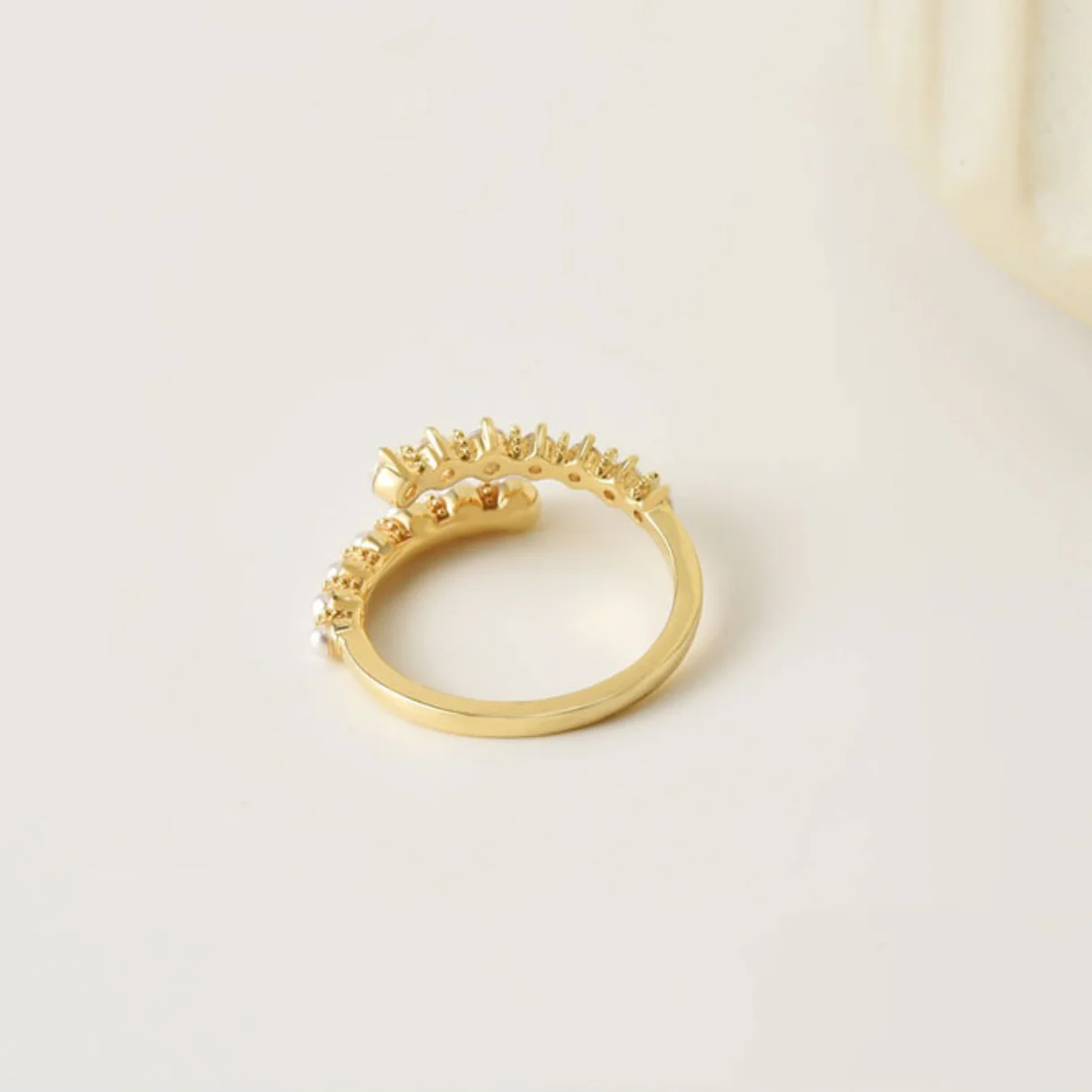 14k gold plated brass adjustable open rings jewelry inlaid with pearl zircon rings for women