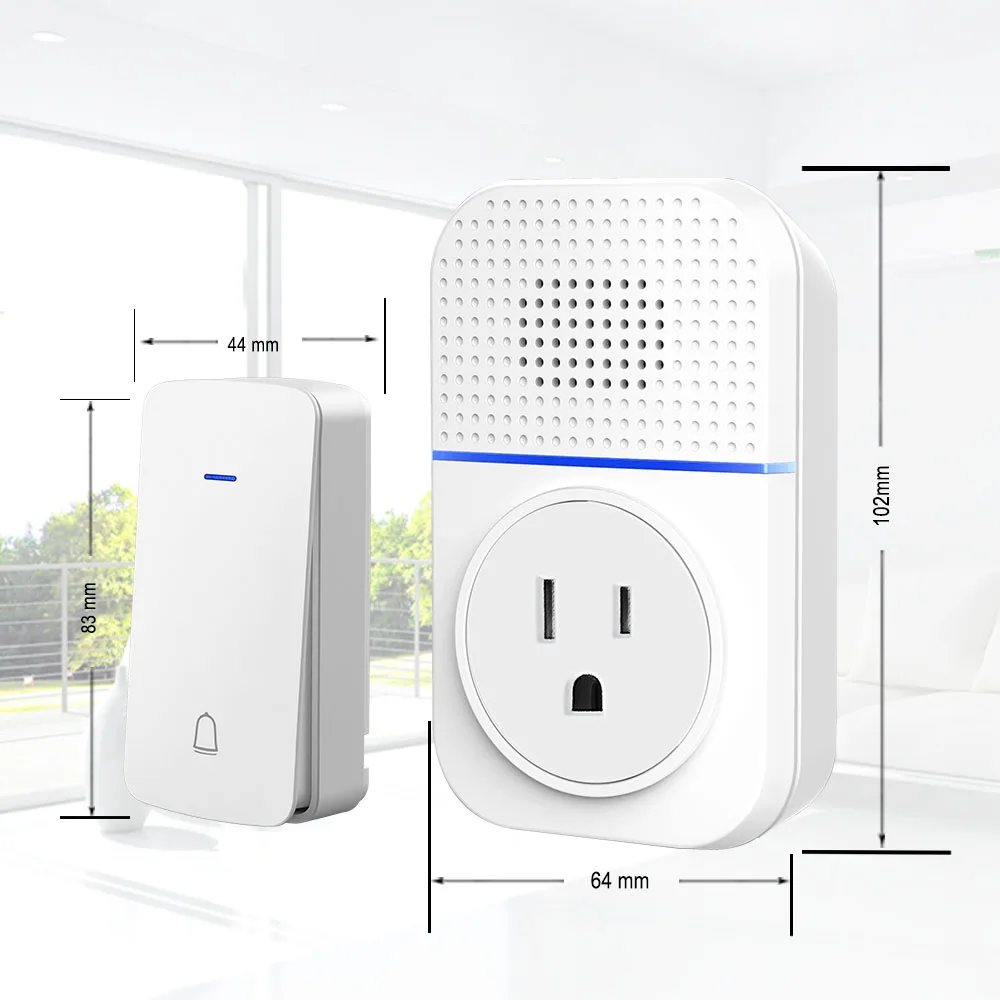 Беспроводной штекер через дверной звонок с дополнительным гнездом с кинетической батареей, без кнопочной кнопки, не требует батареи