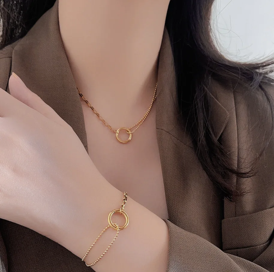 Minimalist 18k Gold Plated Non Tarnish Round Stainless Steel Necklace Bracelet Earrings Jewelry Set For Women