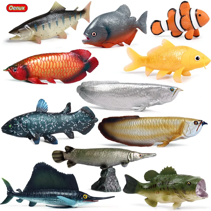 Oenux Wholesale Sealife Animal Toy Kids Educational Soild PVC Ocean Fish Crab Latimeria Action Figures Model
