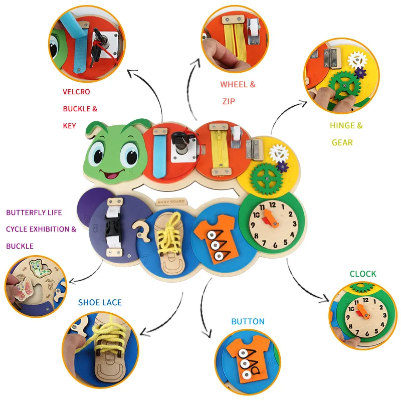 Early Educational Caterpillar Activity Busy Board Montessori Children Fidgety Sensory Autism Toys For Toddler Boys Girls Gifts
