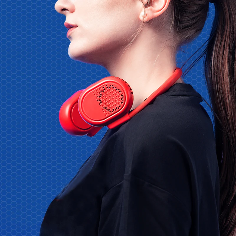 JAMPIM USB Rechargeable Bladeless Hanging  Battery Neck Fan With 3 Wind Speeds Portable Indoor Outdoor Use Cooling Fan