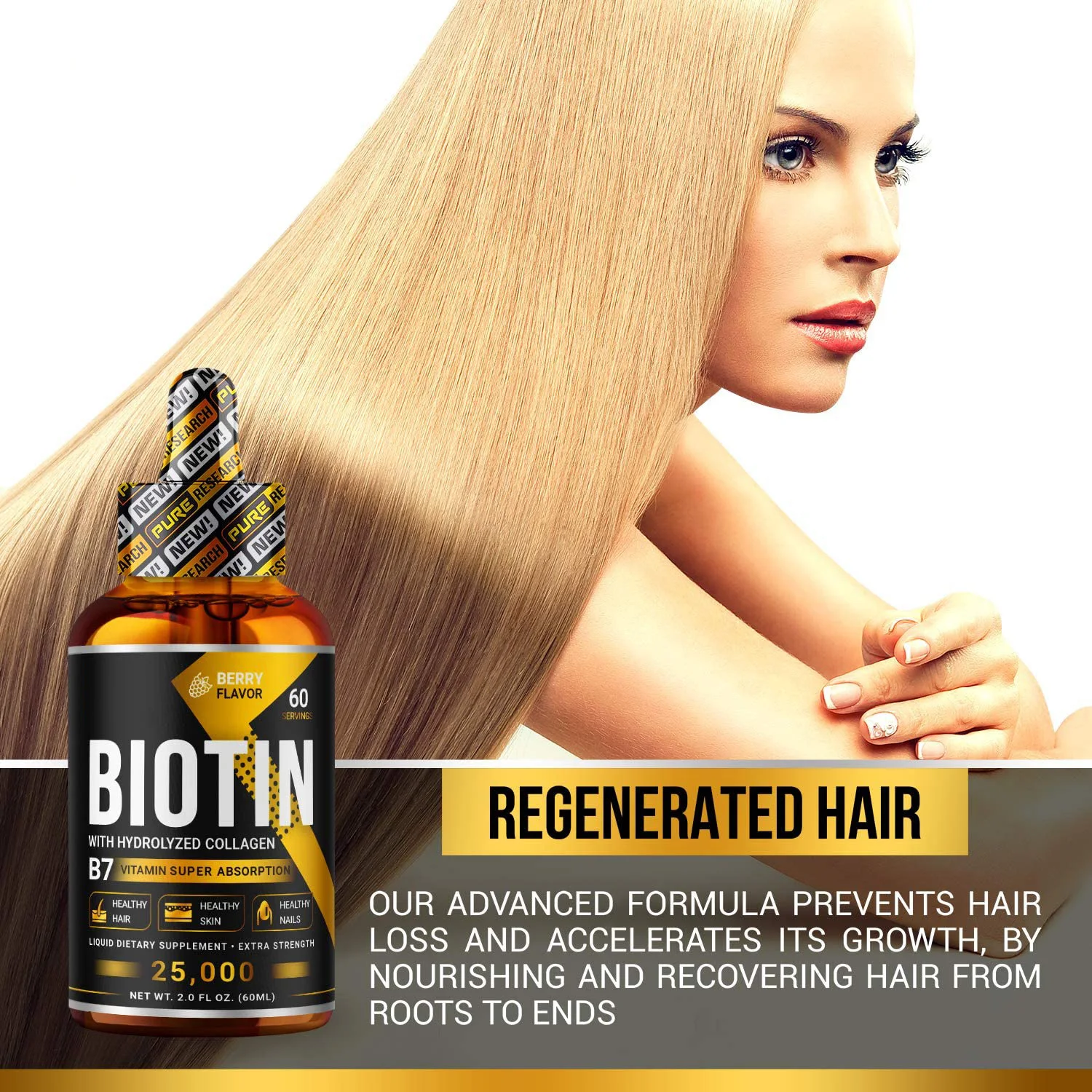 Private Label 10000 mcg Vitamins Collagen Biotin Oil For Hair Growth Oil Liquid Drops