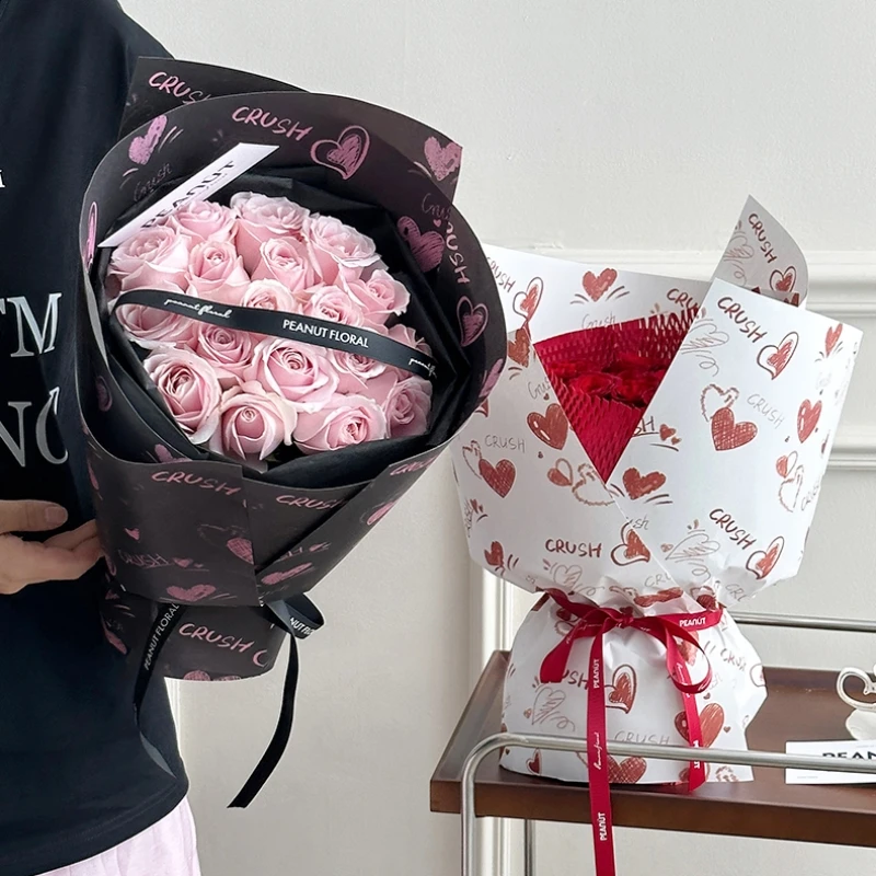 LUCIA  Heartbeat Love Wrap Fower Paper Bouquet Floral Packaging Material Stick Pen English Graffiti Wrapping Paper