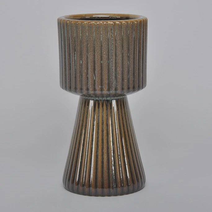 Retro custom shape striped embossed bonsai garden rectangular indoor planter chinese porcelain flower pots